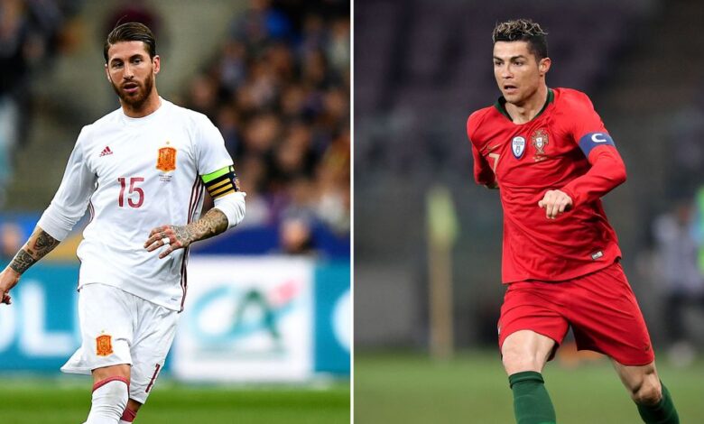 combophoto datant du 14 juin 2018 representant les capitaines du portugal cristiano ronaldo d et de l espagne sergio ramos 6073694